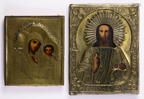 (lot of 2) Russian brass icon Russian gilt metal oklad