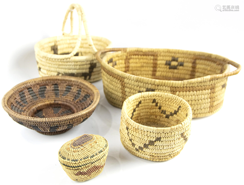 (lot of 6) Native American basketry group consisting of