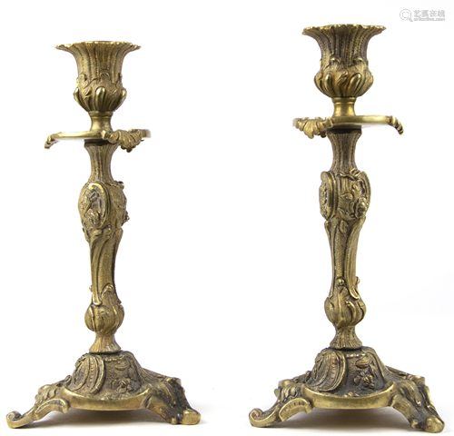 Pair of Rococo style gilt bronze single light