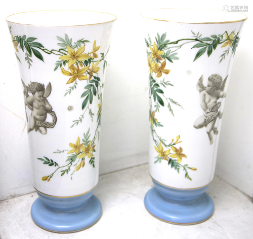 Pair of Bohemian opaline glass vases