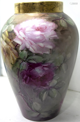 French Limoges floral decorated vase