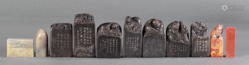 (group lot of 11) Chinese seals carved from various