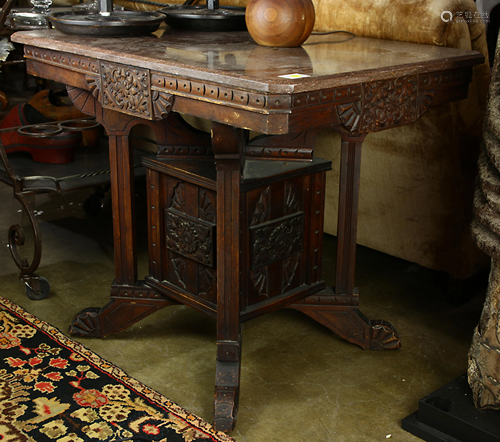 Victorian Eastlake marble top parlor table