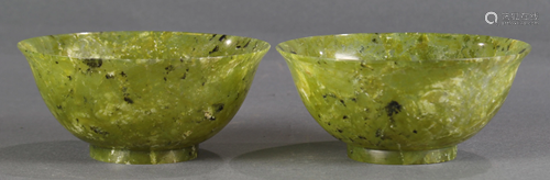 (lot of 2) Chinese mottled spinanch green serpentine