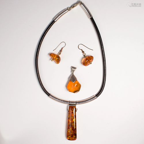 A group of amber jewelry