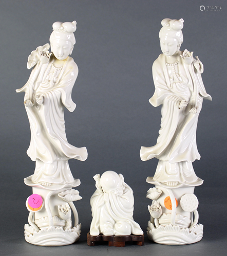 (lot of 3) Chinese blanc de chine Buddhist figures