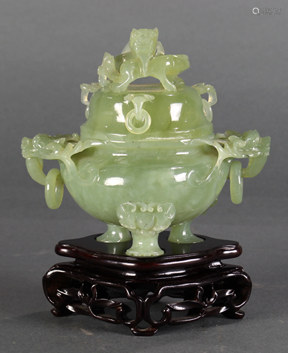 Chinese serpentine covered tripod censer