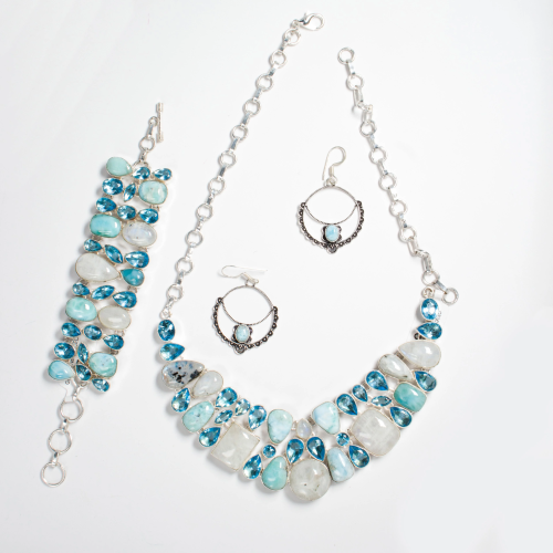 A gemstone and silver suite