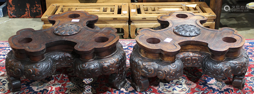 A pair of Massive Chinese pair rosewood tripod stands