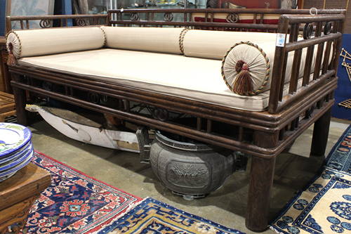 A Chinese nanmu couch bed fitted with custom made