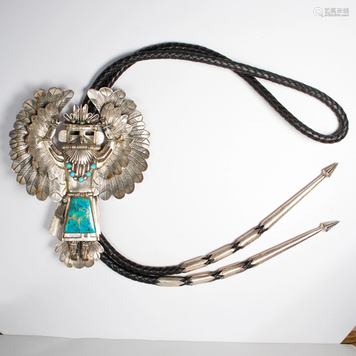 A turquoise and sterling bolo tie, Thomas Byrd