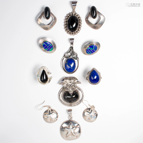 A group of gemstone and silver jewelry