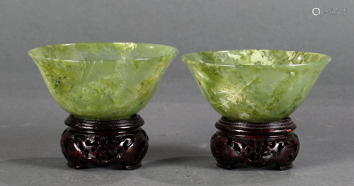 (lot of 2) Chinese mottled green serpentine bowls