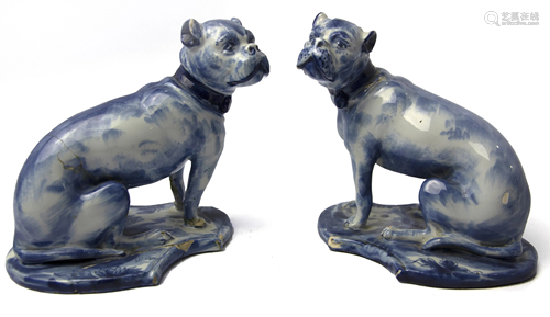 Pair of Delft figures of dogs