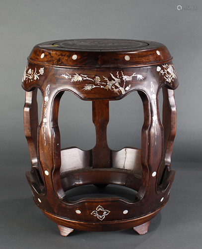 Chinese mother of pearl inlaid drum form stool