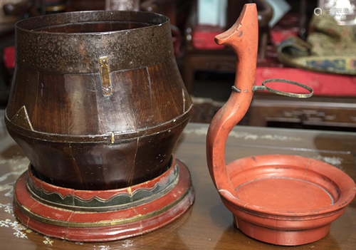 (lot of 2) Chinese wood vessels