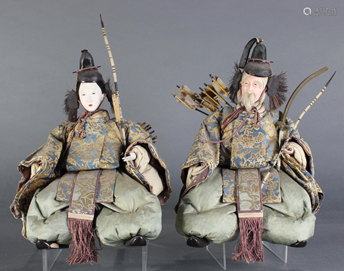 Japanese matched pair of male and female archer dolls