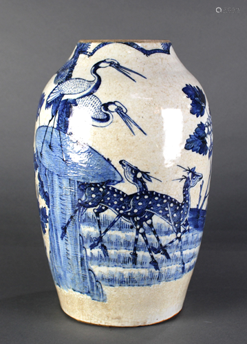 Chinese crackle blue and white pictorial vase