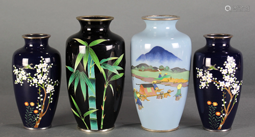 (lot of 4) Japanese cloisonne vases