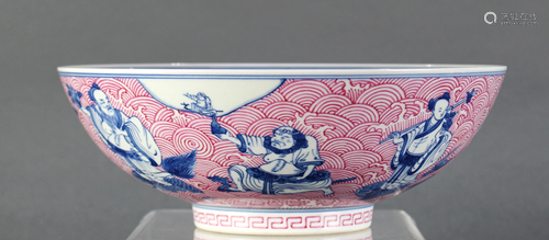 Large Chinese blue and white bowl with immortals