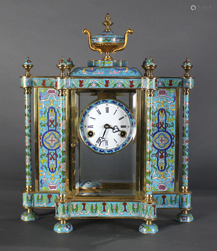 Chinese Export cloisonne mounted mantel clock