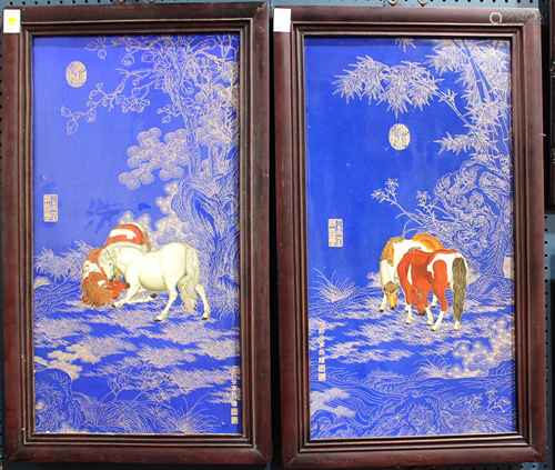 (4) Porcelain plaques, horse