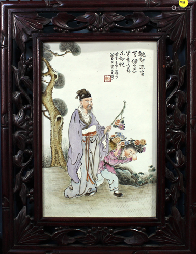 (lot of 6) Chinese framed porcelain plaques of Scholars