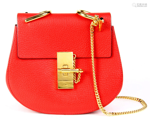 Chole Grained Lambskin Drew Crossbody Plaid Red Bag