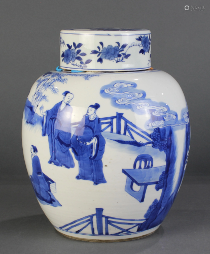 A Blue and White 'Figural' Jar with Cover