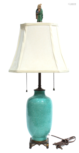 A Turquoise-Ground 'Lotus' Lantern Vase Lamp