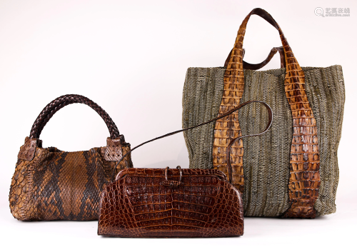 (lot of 3) Crocodile and snakeskin leather handbags