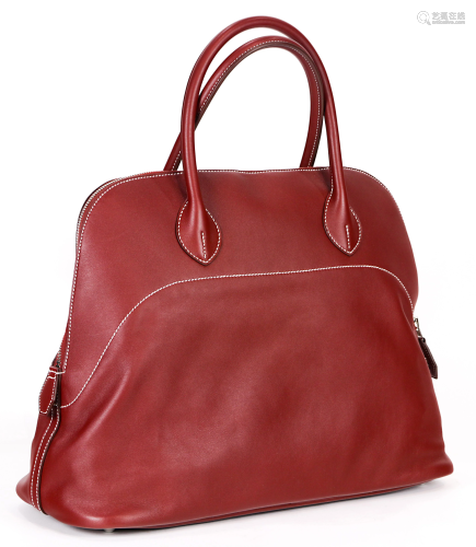 A Hermes 40cm Rouge H Sikkim Leather Bolide Relax Bag