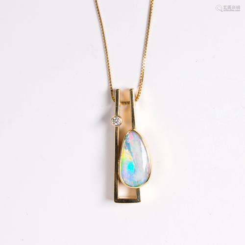 An opal and eighteen karat gold pendant, George Baird