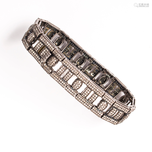 A diamond and blackened silver bracelet