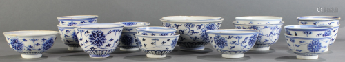 (Lot of 17) A Group of Blue and White 'Lotus' Bowls and