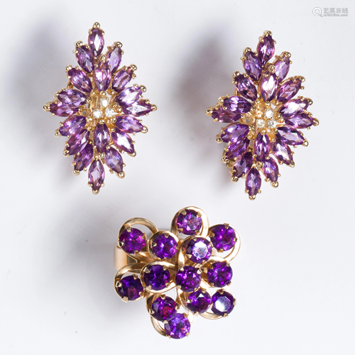 An amethyst, diamond and fourteen karat gold suite