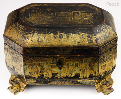 A Japanned jewelery casket