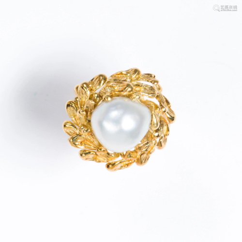 A baroque South Sea pearl and fourteen karat gold ring