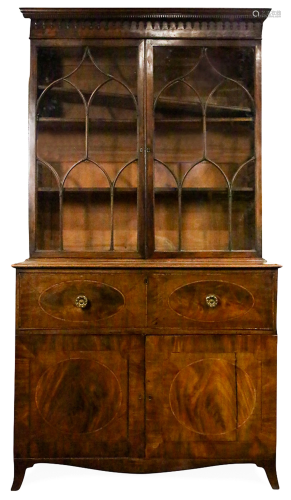A Sheraton mahogany break front secretary bookcase,