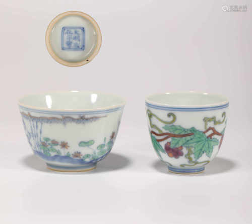 A pair of Colored Tea Cup from Ming明代鬥彩茶碗兩個