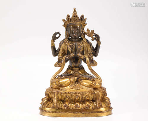 Copper and gilding Merciful Buddha Statue from Qing清代銅鎏金无量寿佛