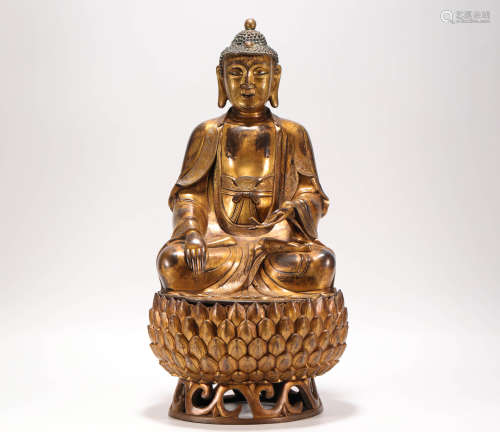 Copper and Gold Sakyamuni Statue from Qing清代銅鎏金释迦摩尼佛像