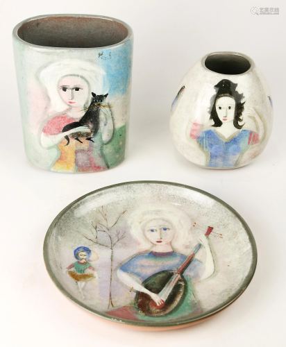 A Polia Pillin art pottery group