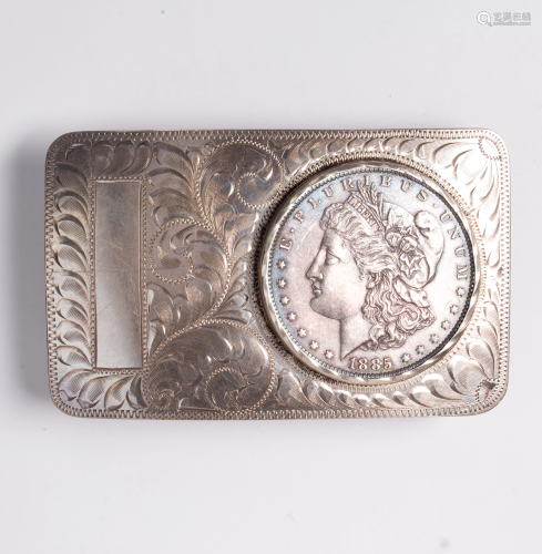 A coin and sterling silver belt buckle
