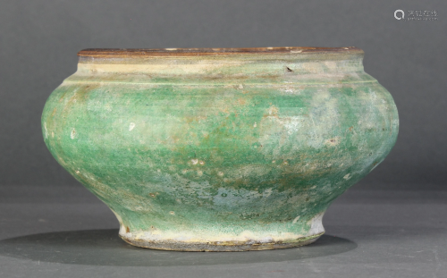 A Ming green glaze bowl, of ovoid form with green