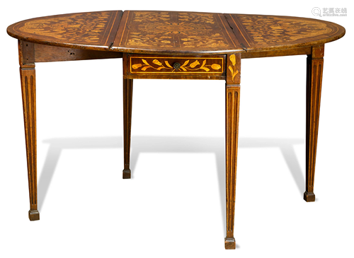 A Dutch inlaid drop leaf table, 18th century