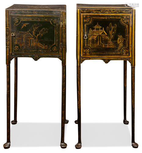 A pair of Queen Anne style chinoiserie decorated