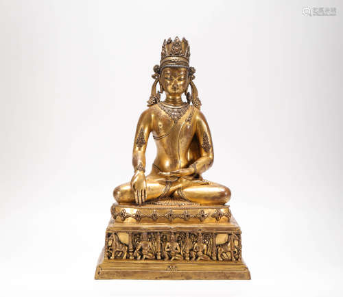 Copper and Golod Merciful Buddha Statue from Qing清代銅鎏金无量寿佛
