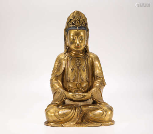 Copper and Gold Buddha Statue from Qing清代銅鎏金中原觀音造像