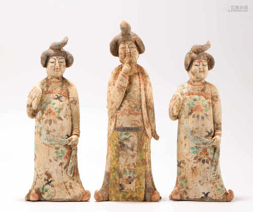 A set of Colored HeTian Jade Human Statue from Tang唐代和田玉彩繪人俑一套